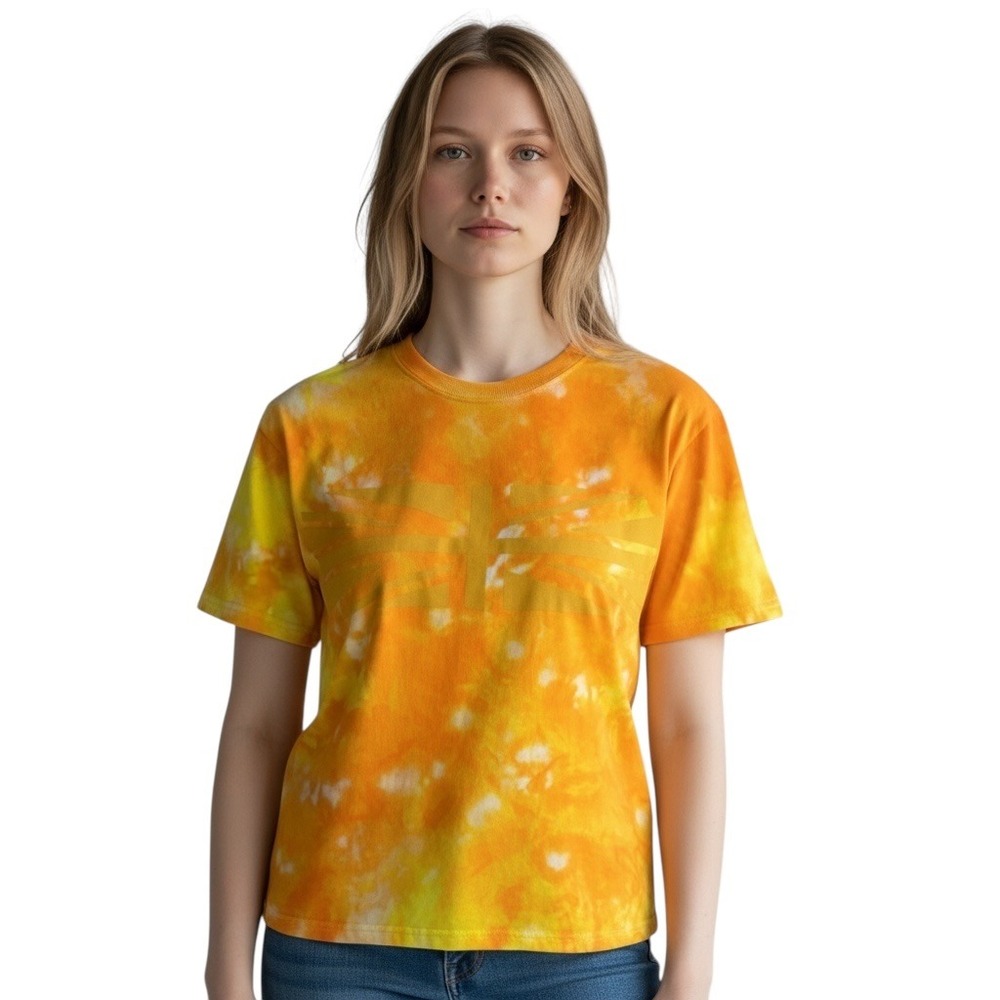 Reebok Classic XL Top Handmade Tie Dye Graphic Tee Yellow Logo Y2K Grunge‎ 114